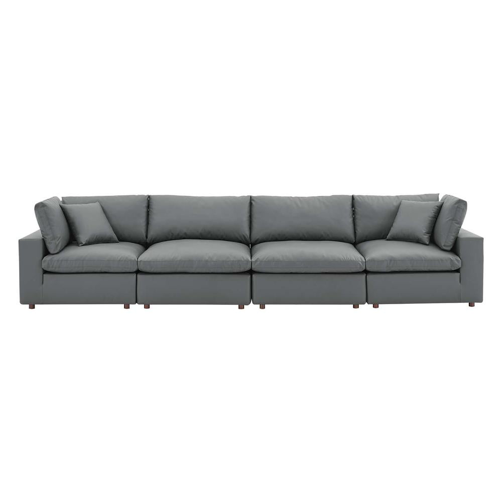 Gray Faux Leather Four Piece Sofa with Down Fill Cushions