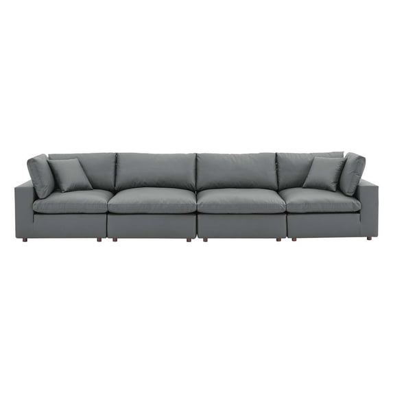 Modway Commix Down Filled Overstuffed Vegan Leather 4-Seater Sofa in Gray