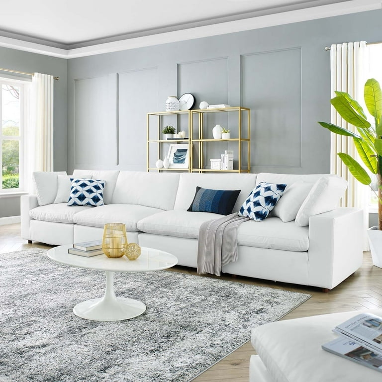 Modway Commix Down Filled Overstuffed Vegan Leather 4 Seater Sofa in White