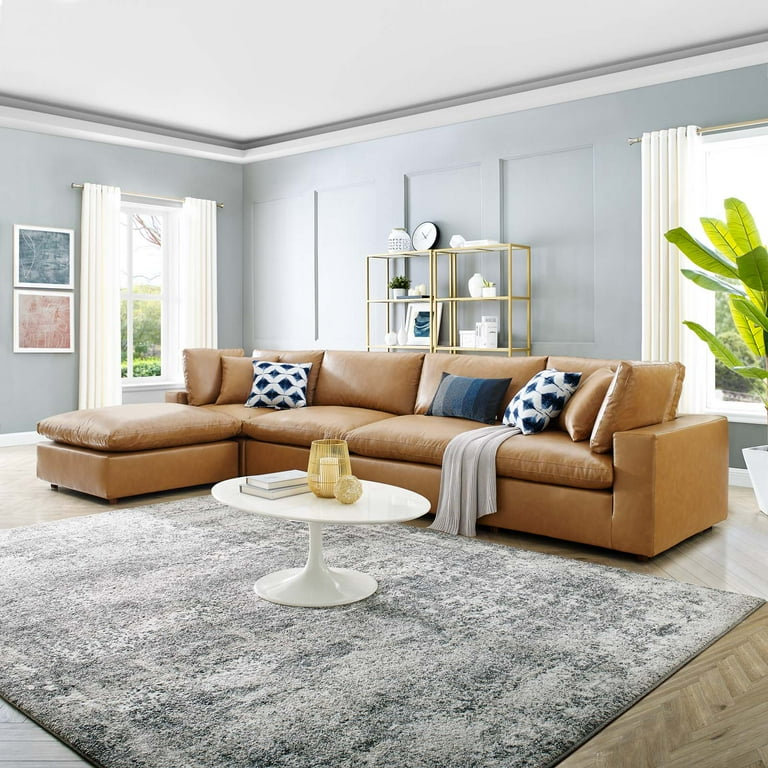 Plush tan 2024 leather sofa