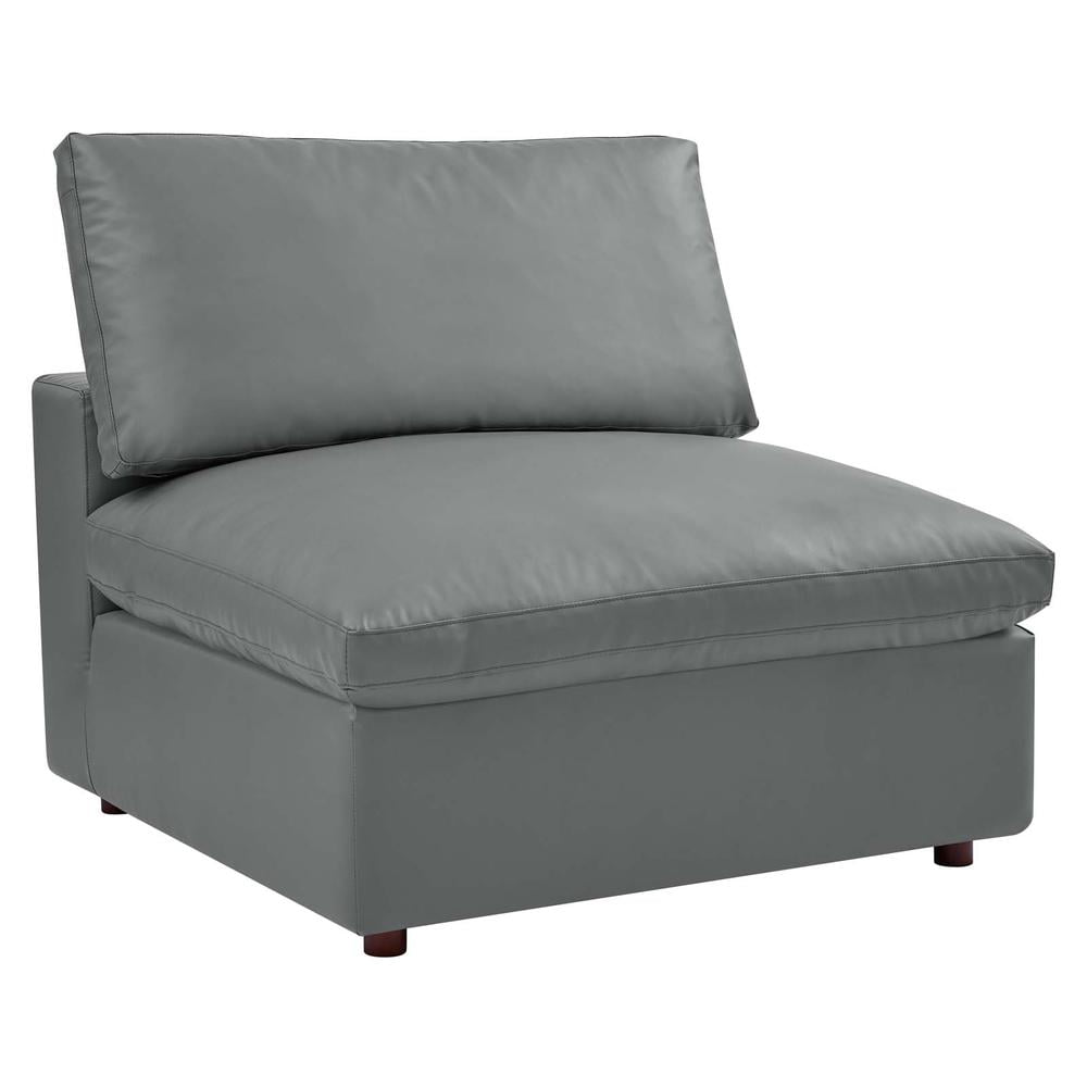 Gray Vegan Leather Overstuffed Armless Chair