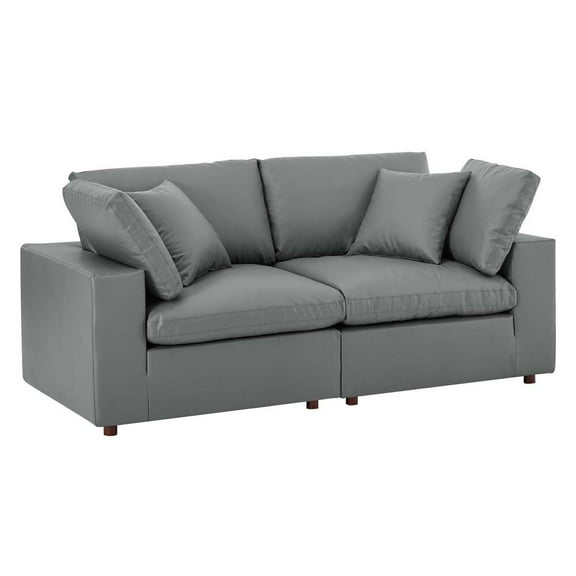 Modway Commix Down Filled Overstuffed Vegan Leather Loveseat in Gray
