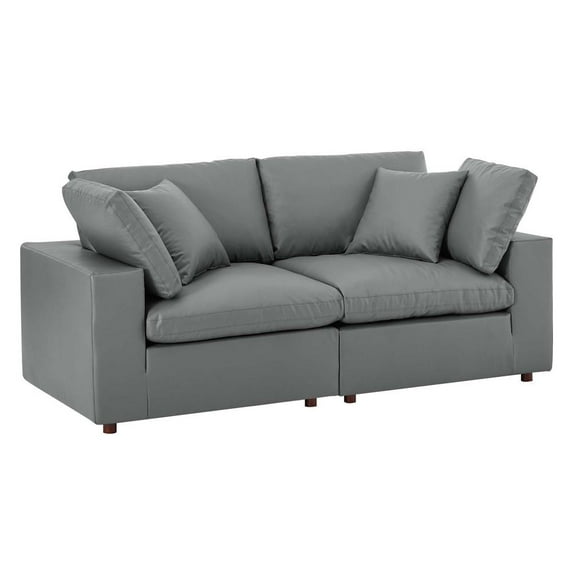 Modway Commix Down Filled Overstuffed Vegan Leather Loveseat in Gray