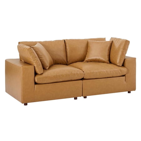Modway Commix Down Filled Overstuffed Vegan Leather Loveseat in Tan