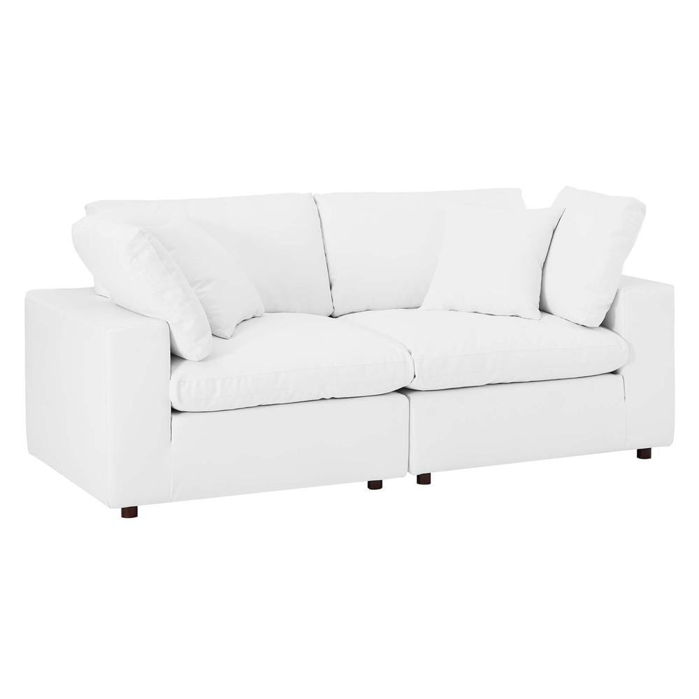 Commix White Vegan Leather Overstuffed Loveseat