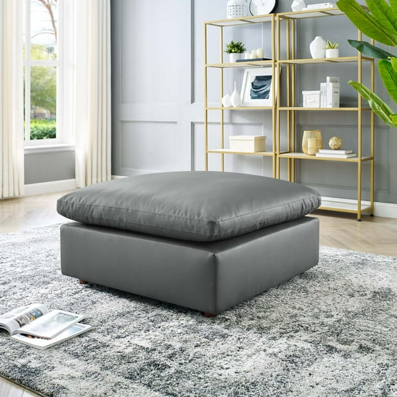 Modway Commix Down Filled Overstuffed Vegan Leather Ottoman in Gray