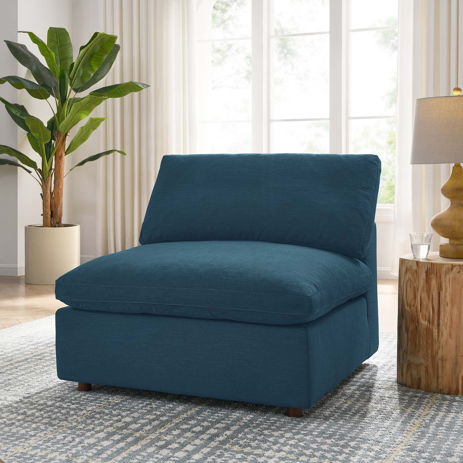 Azure Polyester Down-Filled Overstuffed Armless Chair