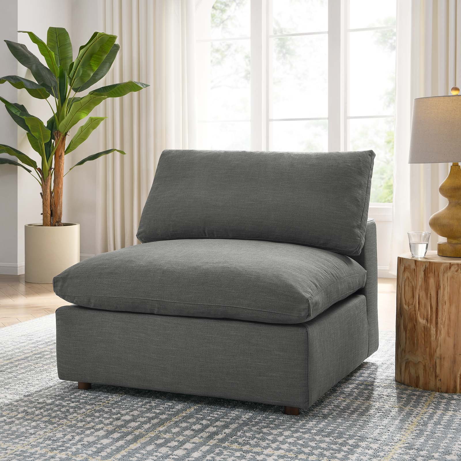 Plush Over-stuffed Armless Lounge Chair in Soft Gray