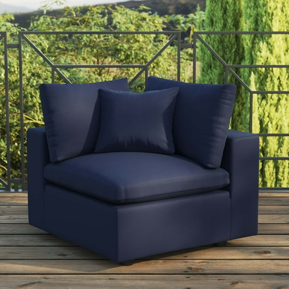 Modway Commix Overstuffed Outdoor Patio Corner Chair in Navy