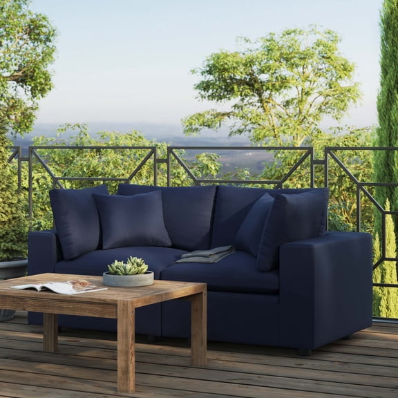 Modway Commix Overstuffed Outdoor Patio Loveseat in Navy