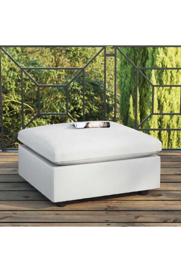 Commix Overstuffed Outdoor Patio Ottoman in White
