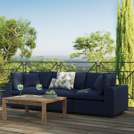 Modway Commix Overstuffed Outdoor Patio Sofa in Navy