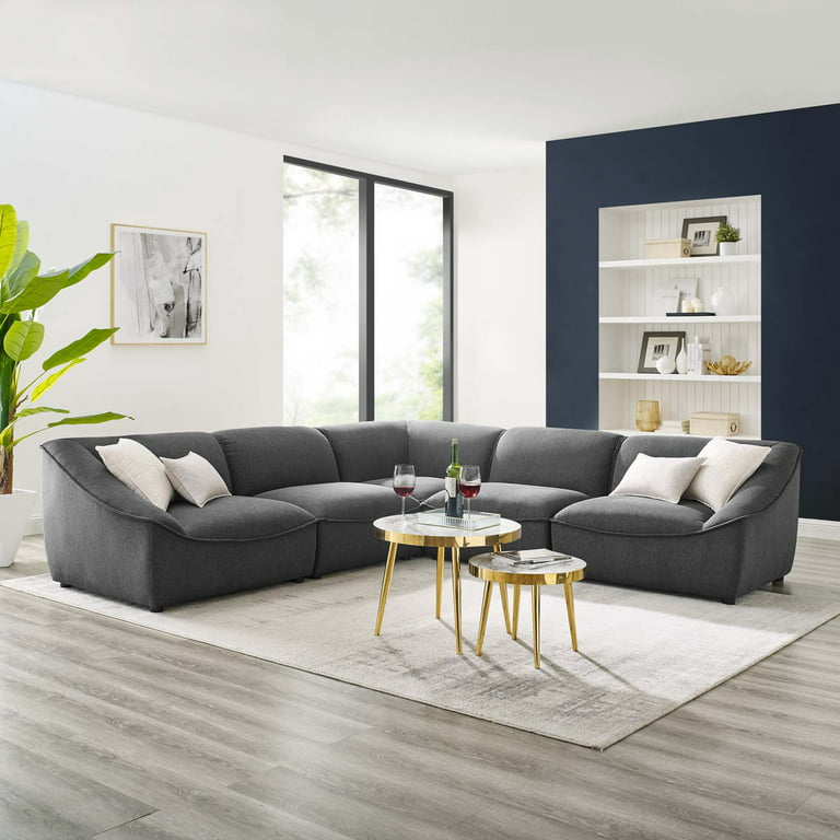 Modway Comprise 5 Piece Sectional Sofa Charcoal