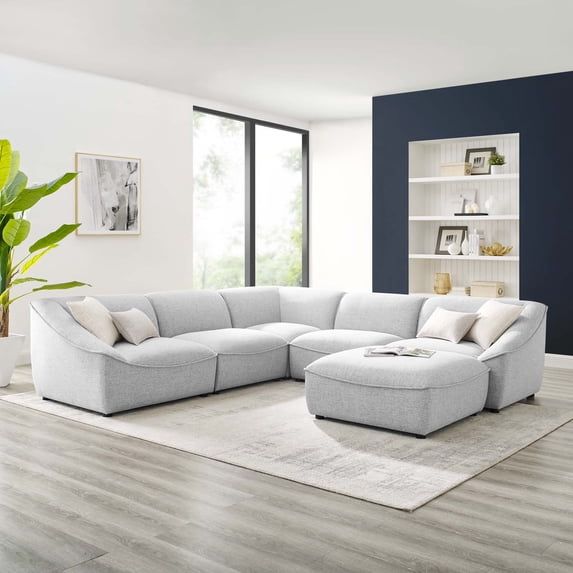 Modway Comprise 6-Piece Sectional Sofa in Light Gray