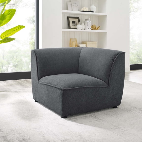 Modway Comprise Polyester Fabric Corner Sectional Sofa Chair in Charcoal