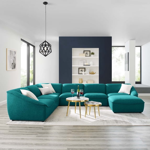 Modway Comprise Sectional Sofa, Teal Fabric