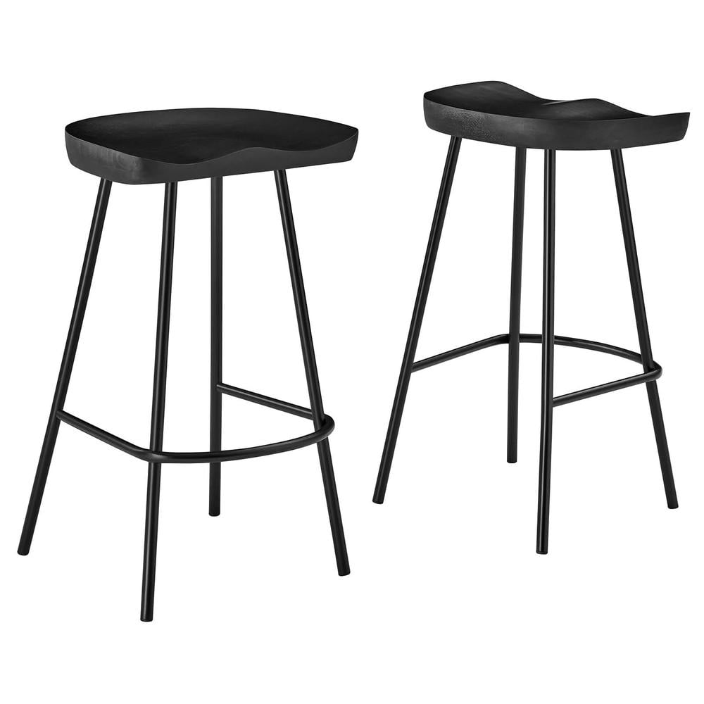 Black Adjustable Saddle Style Wood and Metal Counter Stools