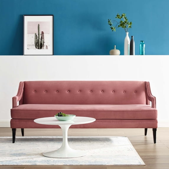 Modway Concur Tufted Performance Velvet Sofa in Dusty Rose & Black