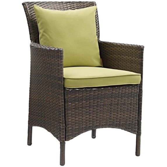 Modway Conduit 17" Rattan/Aluminum Patio Dining Armchair in Brown/Peridot Green