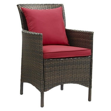 Modway Conduit 17" Rattan & Aluminum Patio Dining Armchair in Brown & Red