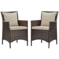 thumbnail image 1 of Conduit Outdoor Patio Wicker Rattan Dining Armchair Set of 2 Brown Beige, 1 of 3