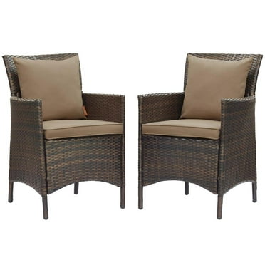 Modway Conduit 17" Rattan Patio Dining Armchair in Brown/Mocha (Set of 2)