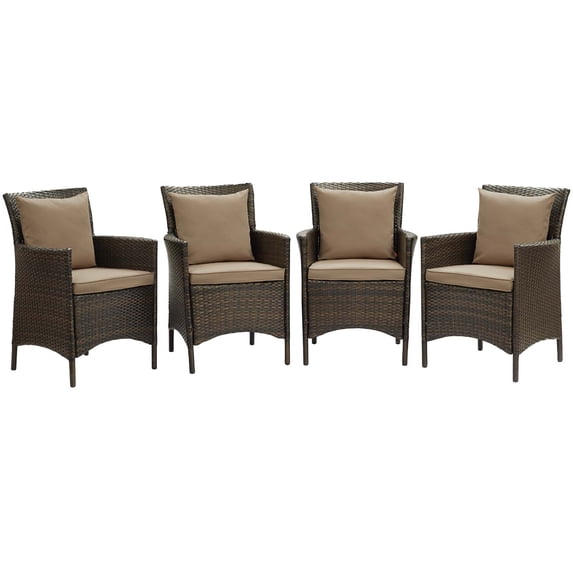 Modway Conduit 17" Rattan Patio Dining Armchair in Brown/Mocha (Set of 4)