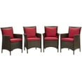 thumbnail image 1 of Modway Conduit 17" Rattan Patio Dining Armchair in Brown/Red (Set of 4), 1 of 4