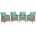 thumbnail image 1 of Modway Conduit Outdoor Patio Wicker Rattan Dining Armchair Set of 4 in Light Gray Turquoise, 1 of 3