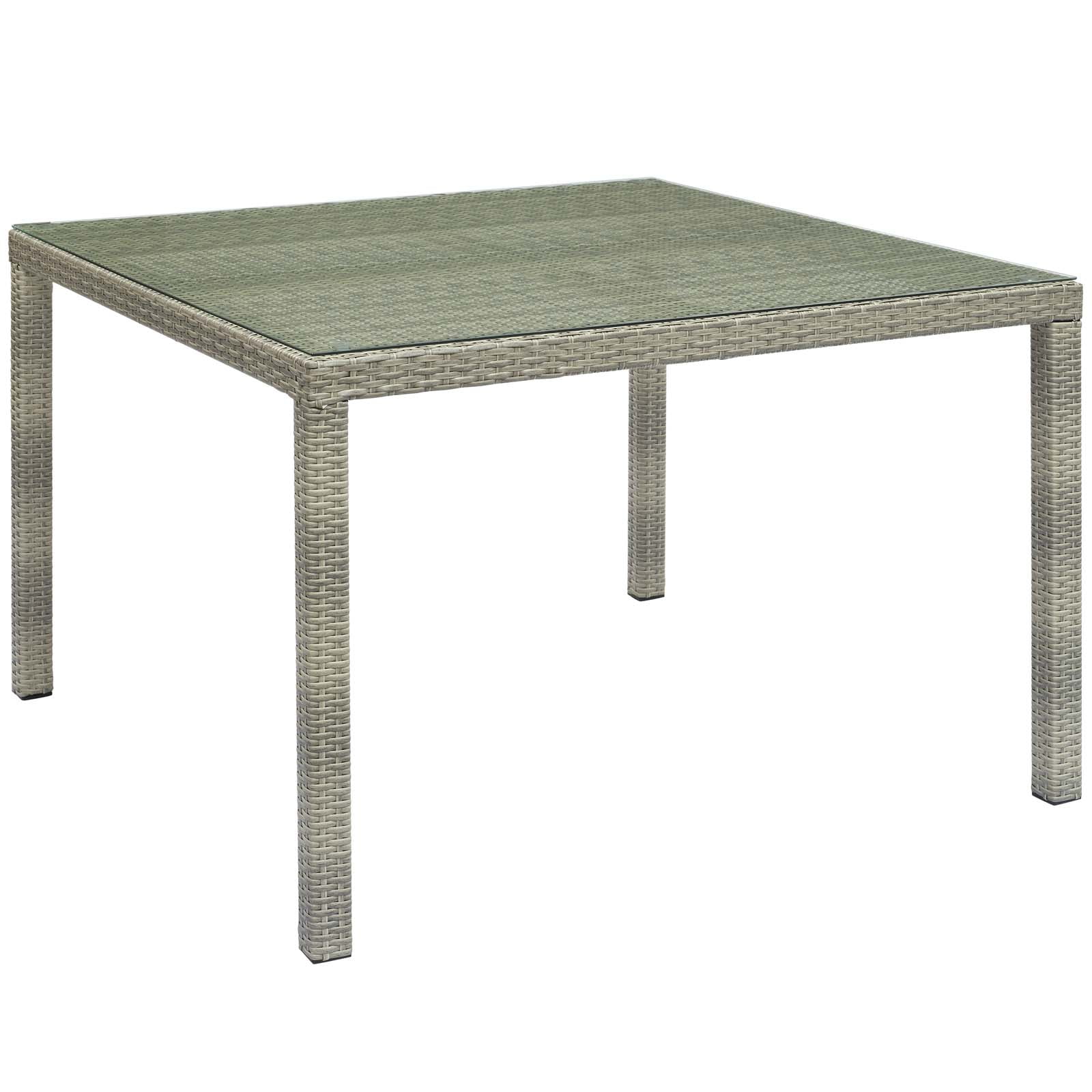 Light Gray Wicker Rattan Square Outdoor Dining Table with Glass Top