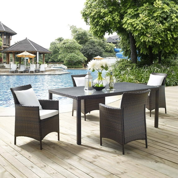 Modway Conduit 5 Piece Outdoor Patio Wicker Rattan Set in Brown White
