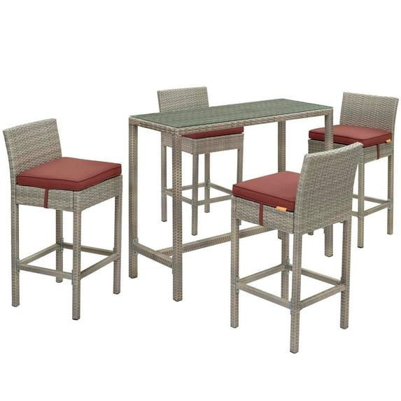 Modway Conduit 5 Piece Outdoor Patio Wicker Rattan Set in Light Gray Currant