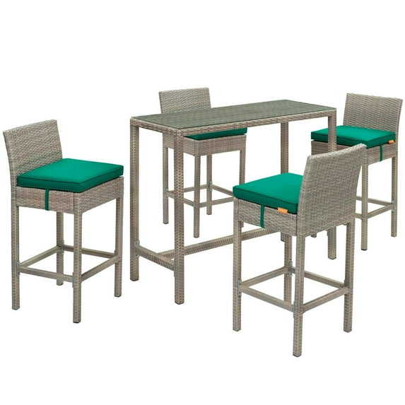 Modway Conduit 5 Piece Outdoor Patio Wicker Rattan Set in Light Gray Green