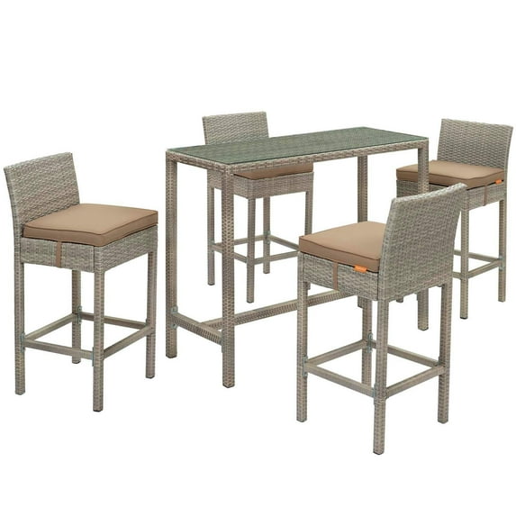 Modway Conduit 5 Piece Outdoor Patio Wicker Rattan Set in Light Gray Mocha