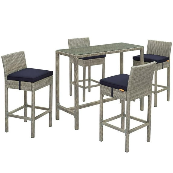 Modway Conduit 5 Piece Outdoor Patio Wicker Rattan Set in Light Gray Navy