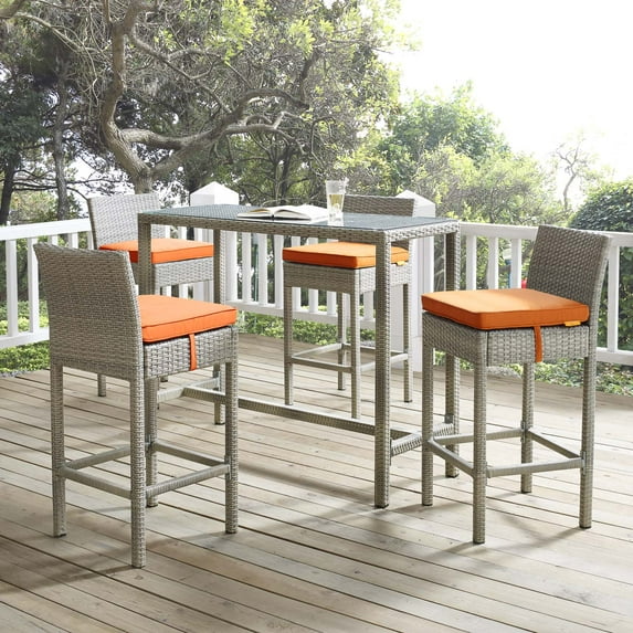 Modway Conduit 5 Piece Outdoor Patio Wicker Rattan Set in Light Gray Orange