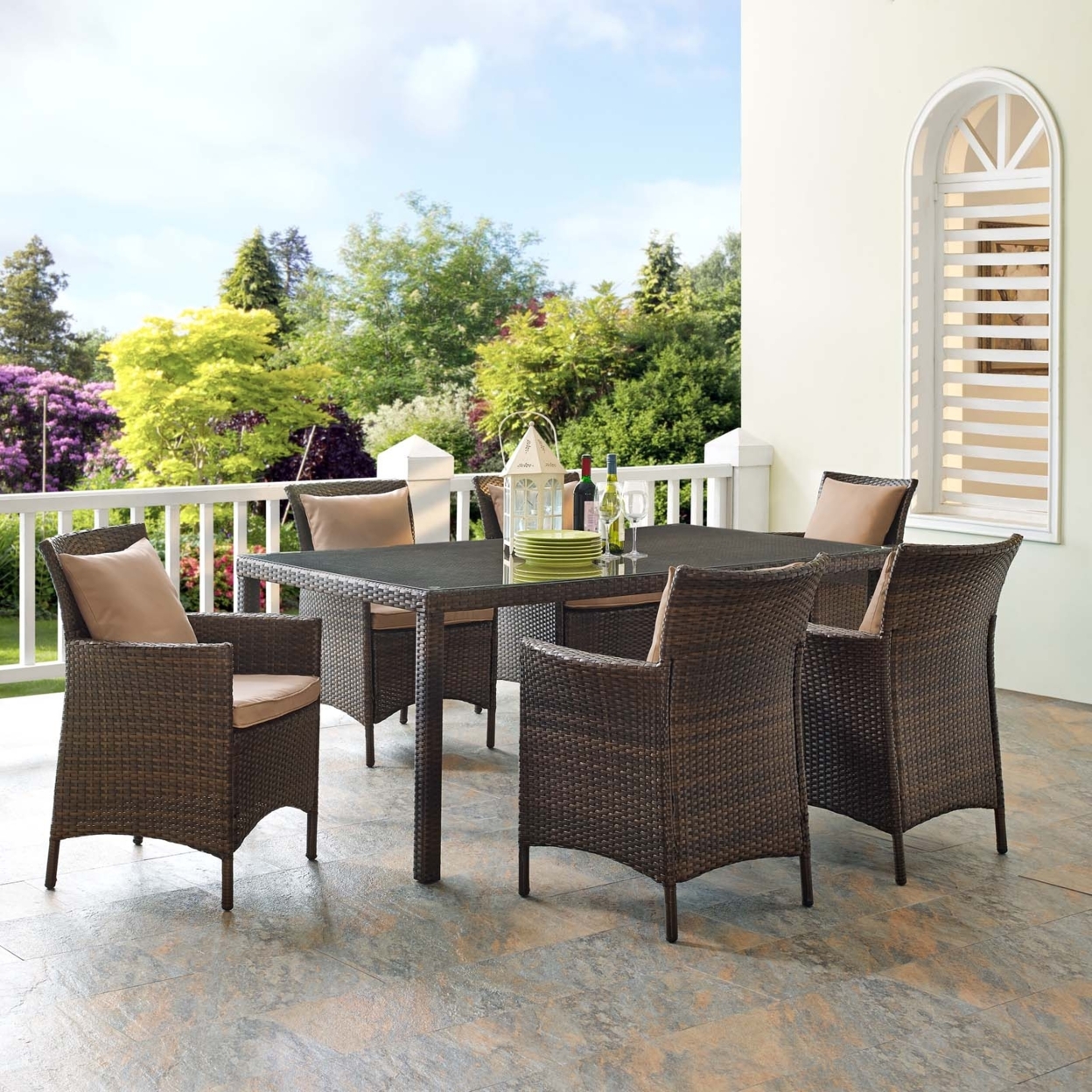 Modway Conduit 7-Piece Modern Rattan Outdoor Dining Set in Brown/Mocha - image 1 of 5