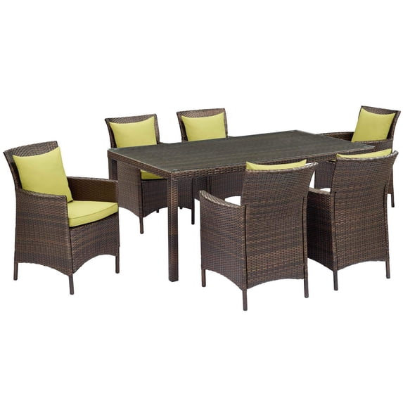 Modway Conduit 7 Piece Outdoor Patio Wicker Rattan Dining Set in Brown Peridot