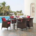 thumbnail image 1 of Modway Conduit 7 Piece Outdoor Patio Wicker Rattan Dining Set in Brown Red, 1 of 6