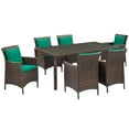 thumbnail image 1 of Modway Conduit 7 Piece Outdoor Wicker Dining Set - Brown Green, 1 of 6