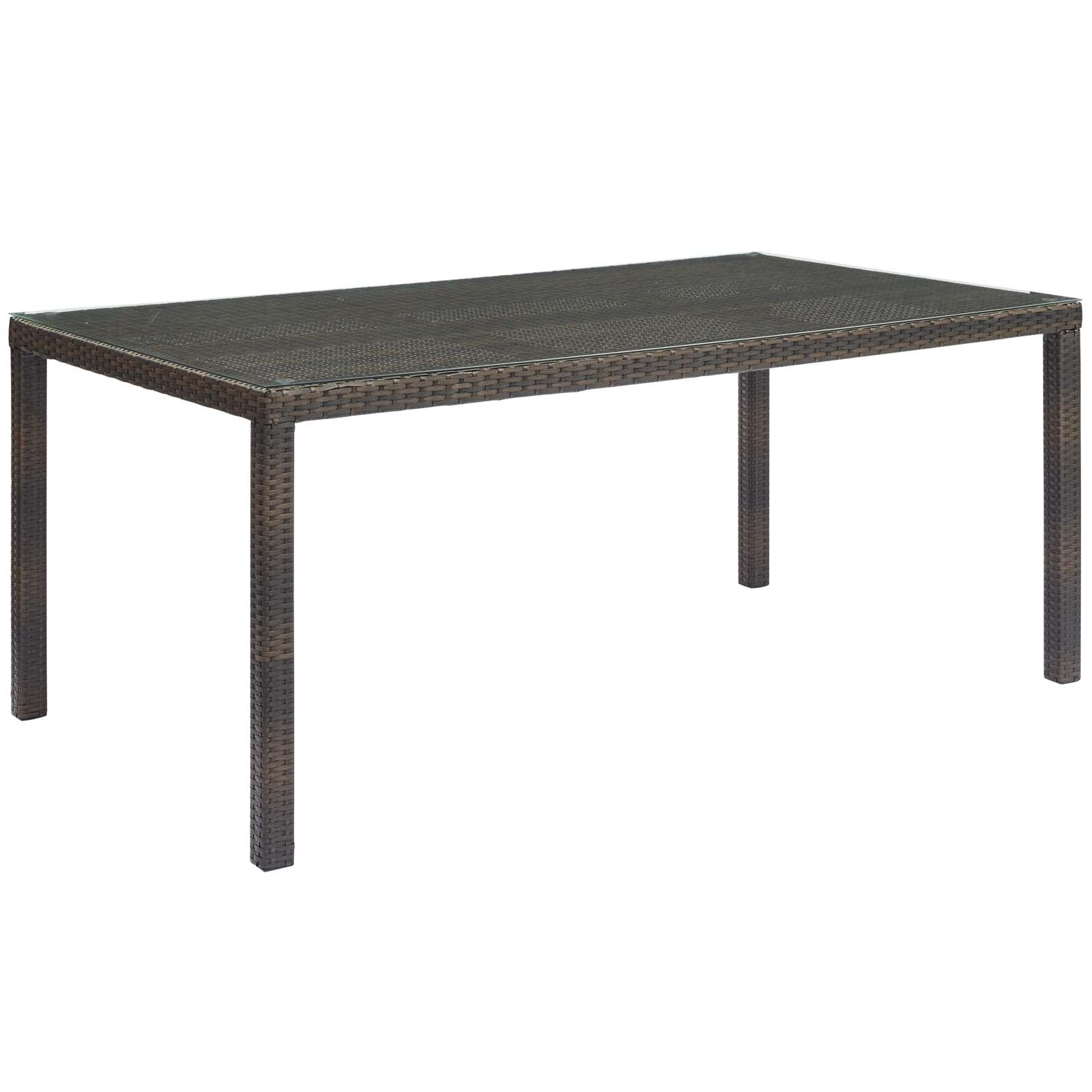 Modway Conduit 70" Outdoor Patio Wicker Rattan Dining Table in Brown