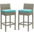 thumbnail image 1 of Modway Conduit Bar Stool Outdoor Patio Wicker Rattan Set of 2 in Light Gray Turquoise, 1 of 4