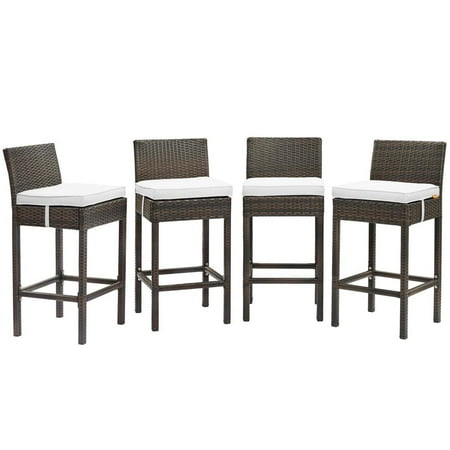 Modway Conduit Bar Stool Outdoor Patio Wicker Rattan Set of 4 in Brown White