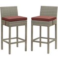 thumbnail image 1 of Modway Conduit Bar Stool Outdoor Patio Wicker Rattan Set of 2 in Light Gray Currant, 1 of 5