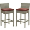thumbnail image 1 of Modway Conduit Outdoor Wicker Rattan Bar Stool in Light Gray/Currant (Set of 2), 1 of 4