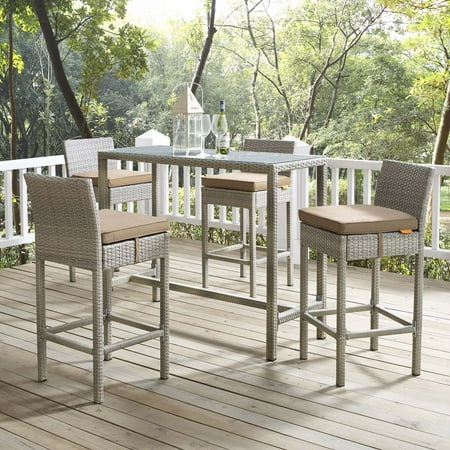 Modway Conduit Outdoor Wicker Rattan Bar Stool in Light Gray/Mocha (Set of 4)