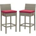 thumbnail image 1 of Modway Conduit Outdoor Wicker Rattan Bar Stool in Light Gray/Red (Set of 2), 1 of 4