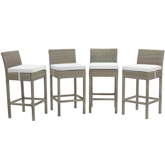 Modway Conduit Outdoor Wicker Rattan Bar Stool in Light Gray/White (Set of 4)