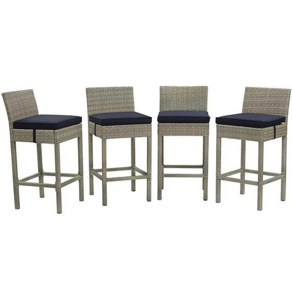 Modway Conduit Rattan Outdoor Bar Stool in Light Gray and Navy (Set of 4)