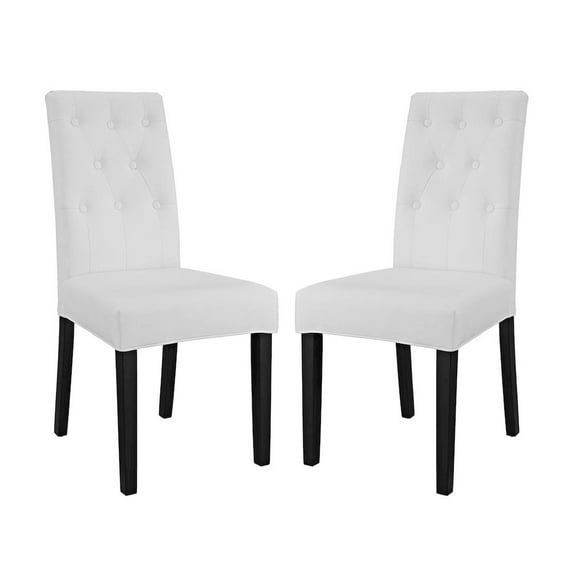 Modway Confer 19.5" Faux Leather Dining Side Chair in White (Set of 2)